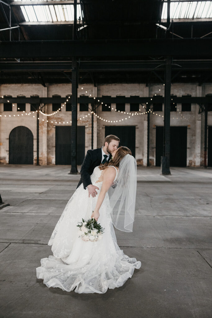 romantic wedding at an industrial wedding venue in Minnesota