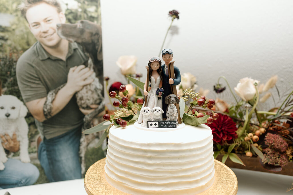 small ski-themed wedding cake