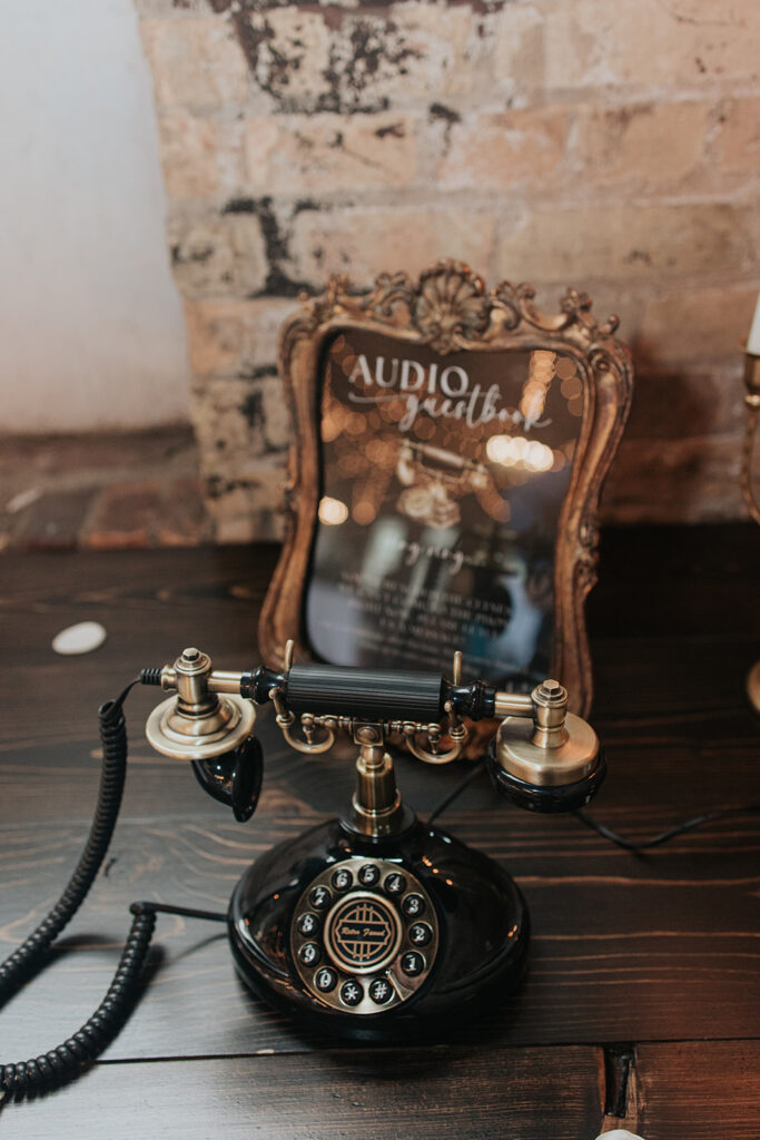 Audio guestbook setup with vintage telephone