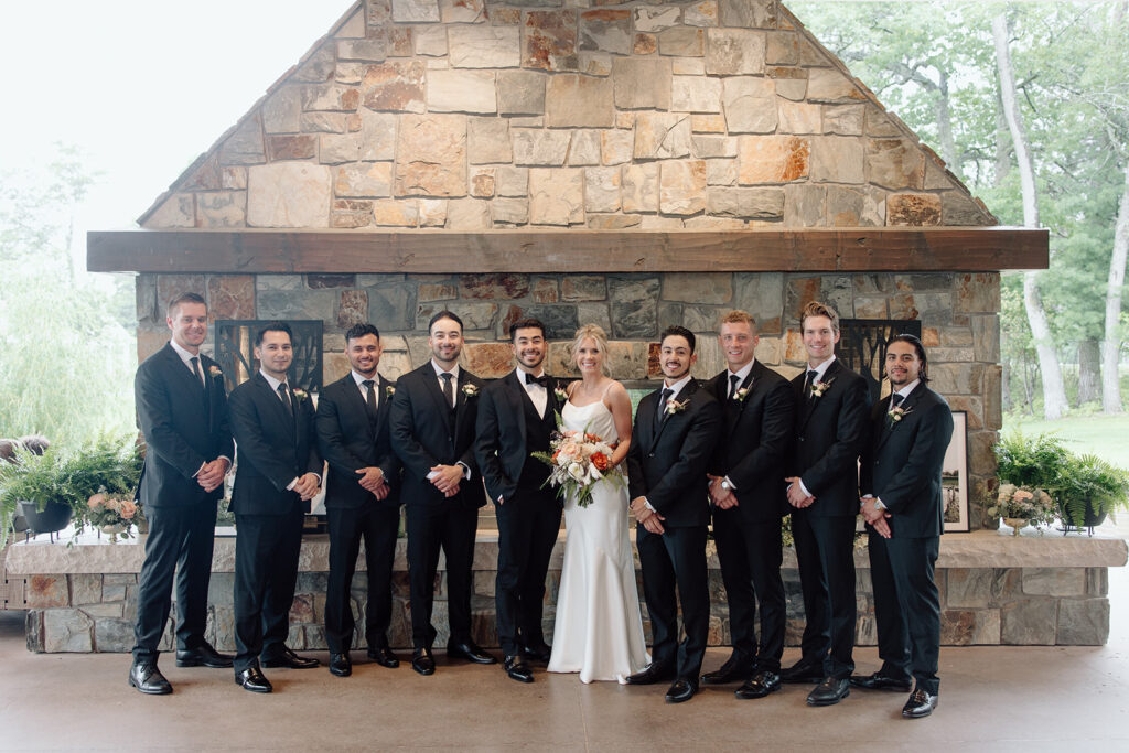 Bride and groom with the groomsmen