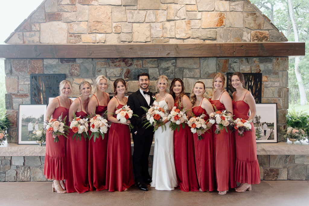 Bride and groom with the bridesmaids