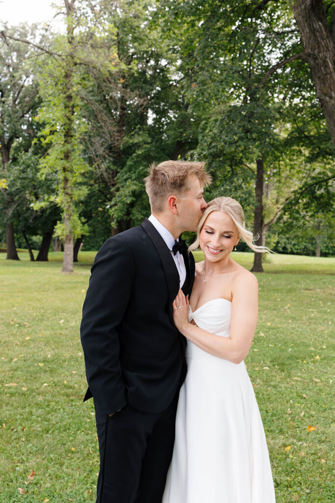 Bride and groom sharing their first look at a private estate wedding in North Dakota
