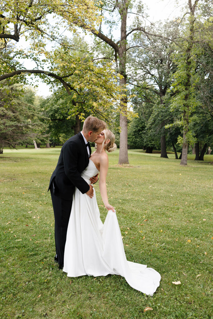 Bride and groom sharing their first look at a private estate wedding in North Dakota
