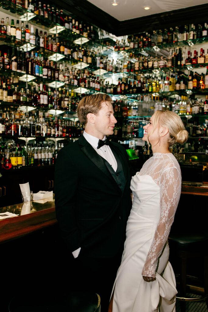 Flash photo highlighting the couple’s style during cocktail hour.
