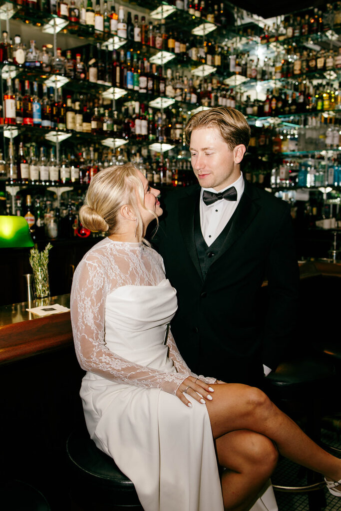 Flash photo highlighting the couple’s style during cocktail hour.
