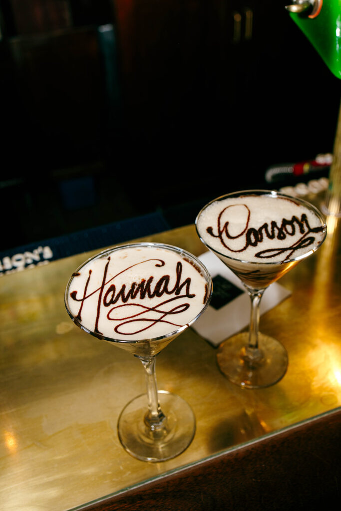 Flash photo highlighting the couple’s style during cocktail hour.
