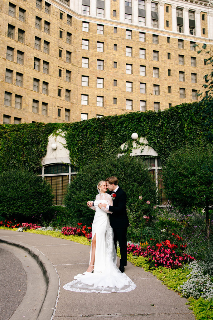 Intimate moment captured during a garden inspired wedding day.
