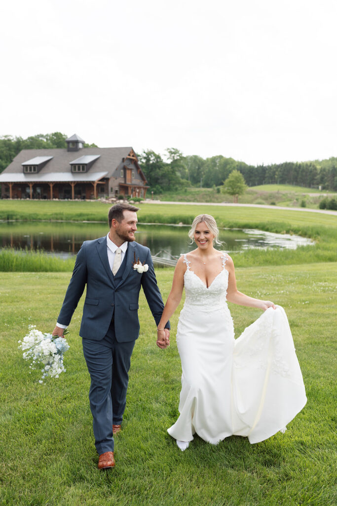Bride and groom sharing a candid moment during their wedding day.
