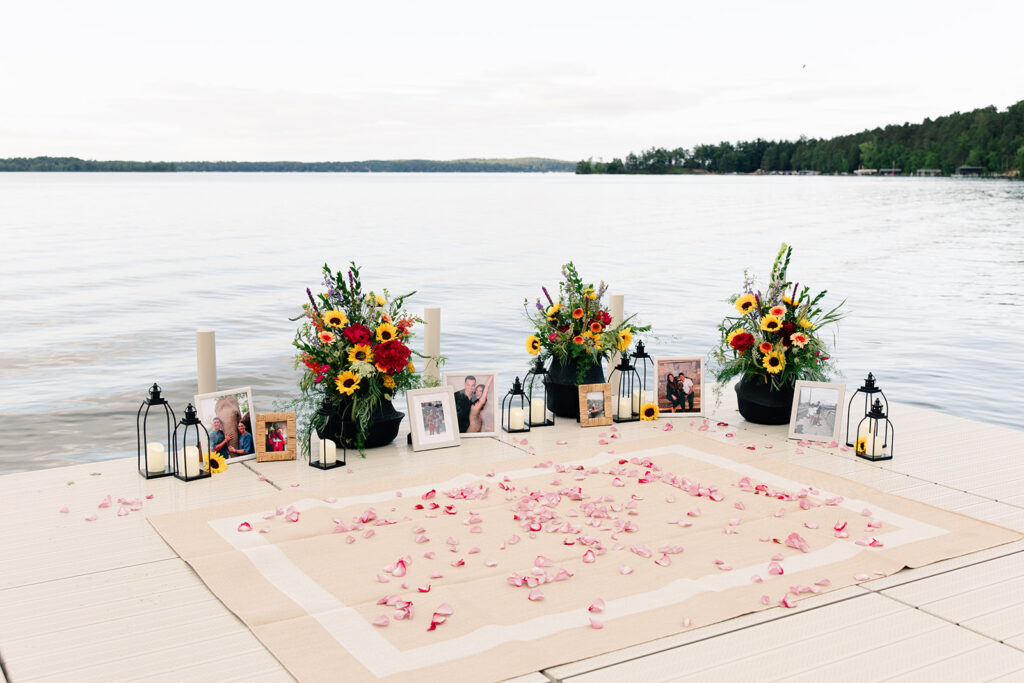 a romantic proposal set up at crosslake chain