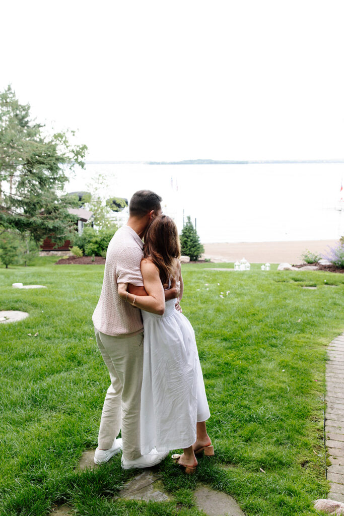 A romantic engagement proposal session at crosslake chain.
