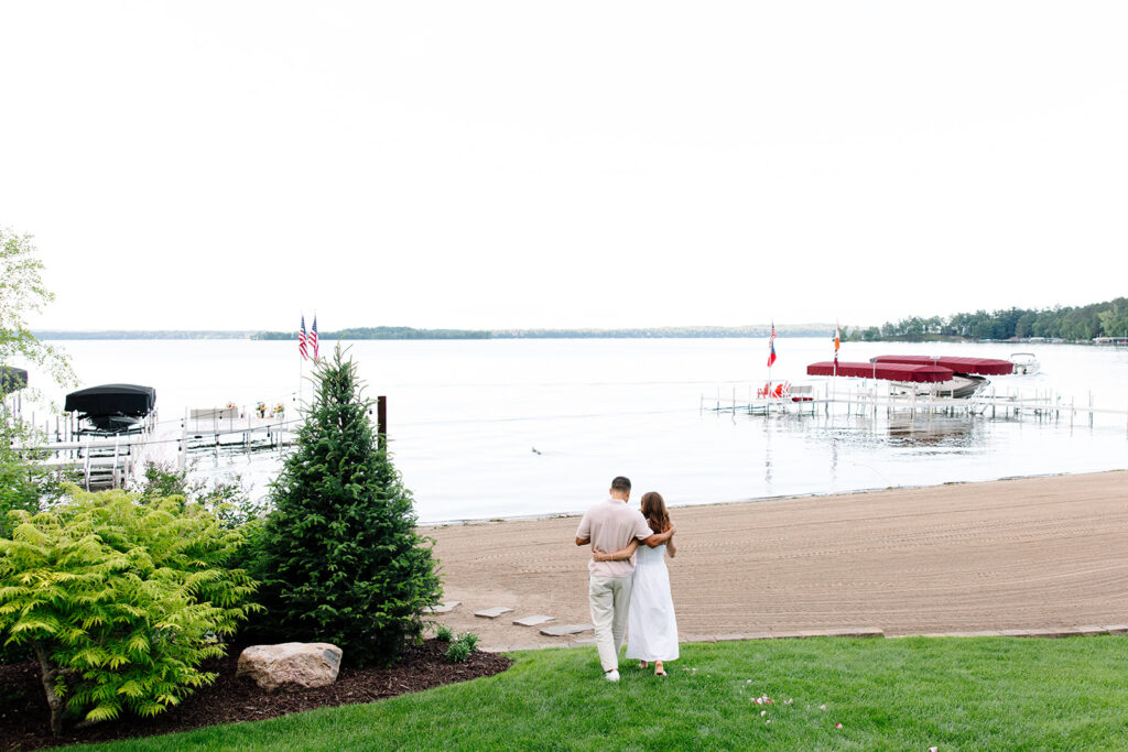 A romantic engagement proposal session at crosslake chain.
